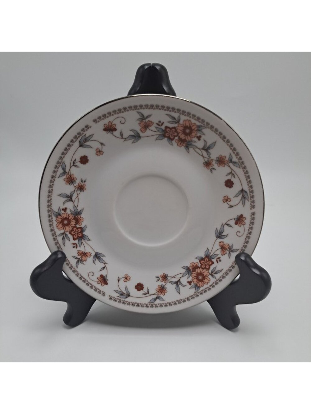 Sheffield Anniversary Fine China Saucer 6" Rust Floral Gray Band Vintage Japan